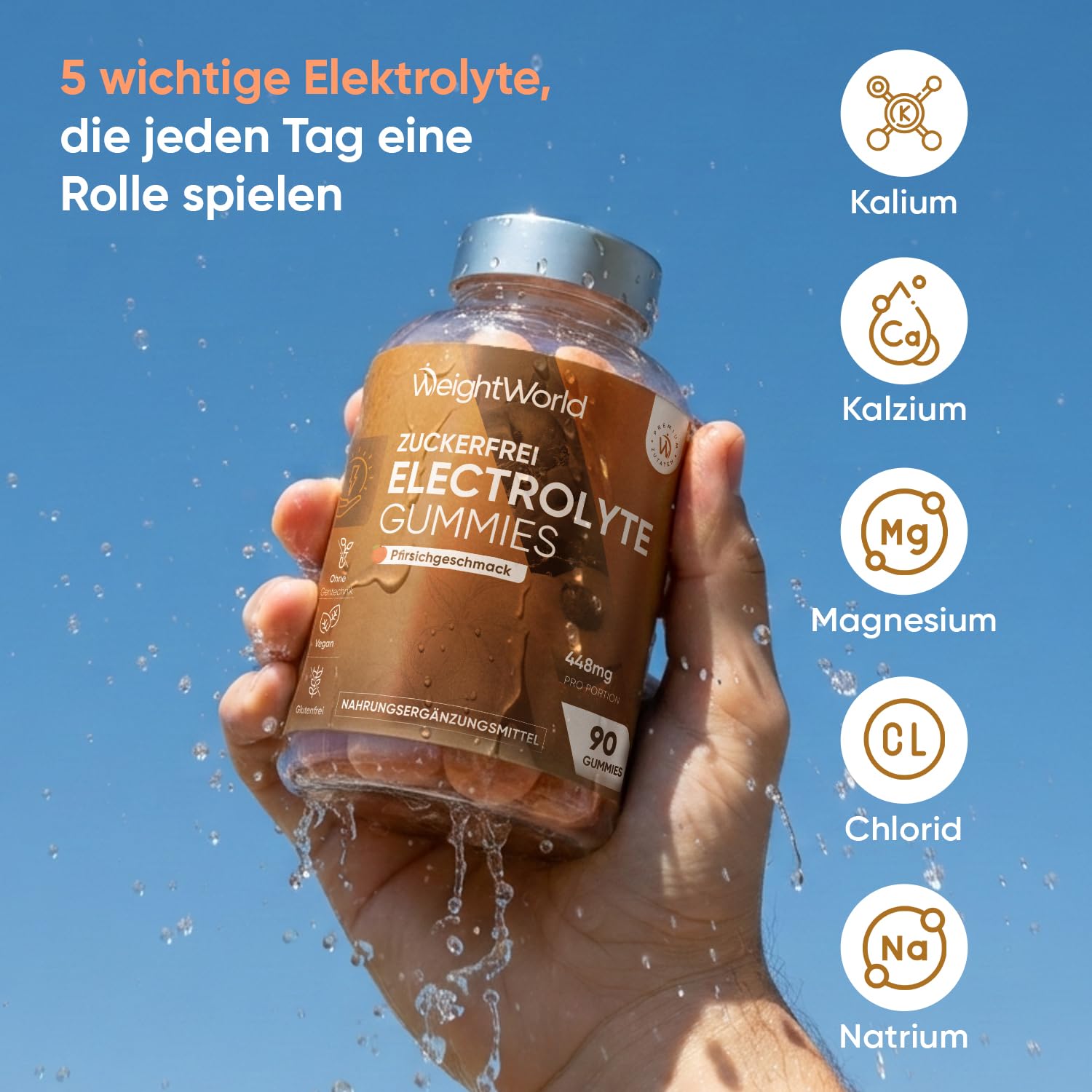 Elektrolyte Gummibärchen - 448mg pro Portion - Multimineral mit Magnesium, Kalzium, Kalium, Natrium, Chlorid - 90 Gummies - Electrolyte Komplex Gummies - Electrolytes Sugar Free - WeightWorld