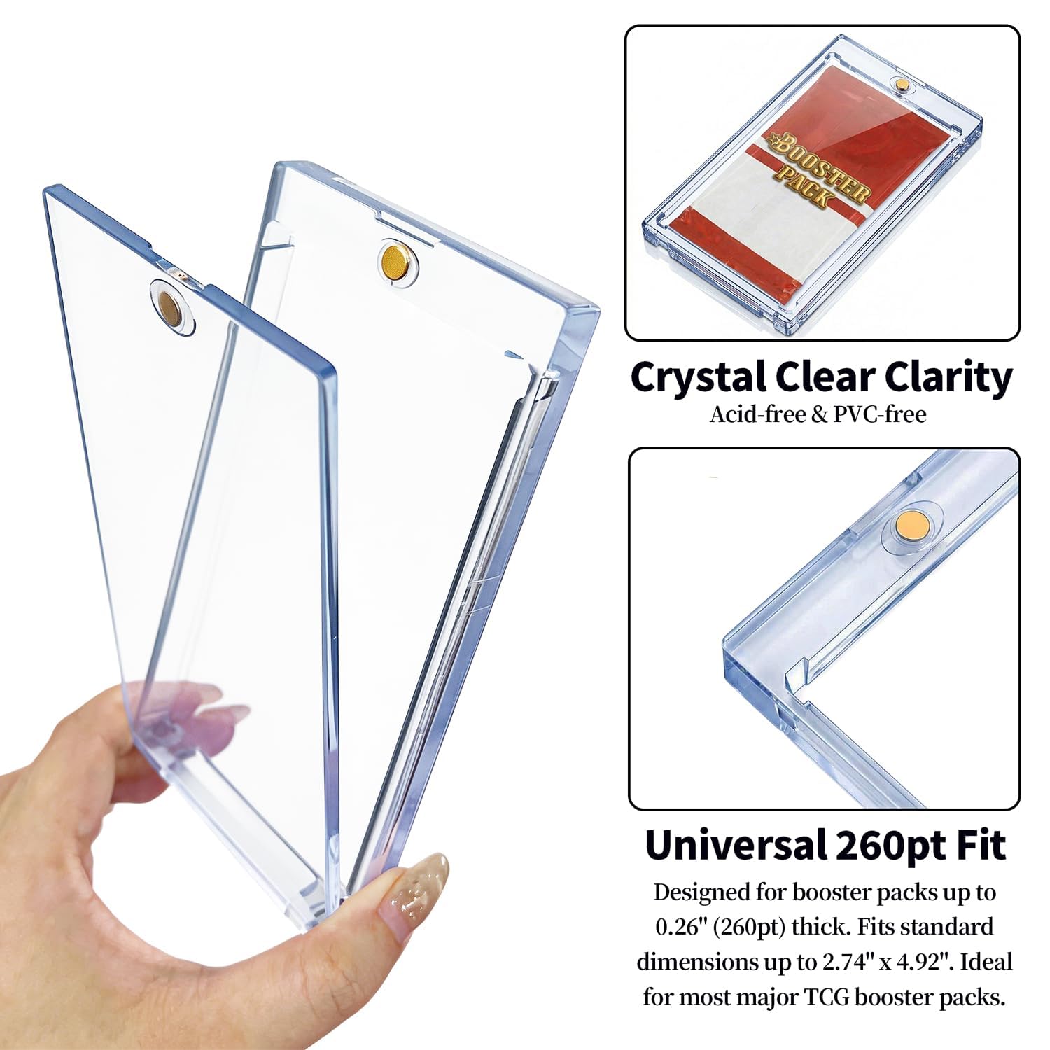10 pz Booster Pack Protector magnetico – One-Touch UV & Acid-Free Clear Display Case per TCG standard & Sports Booster Pack