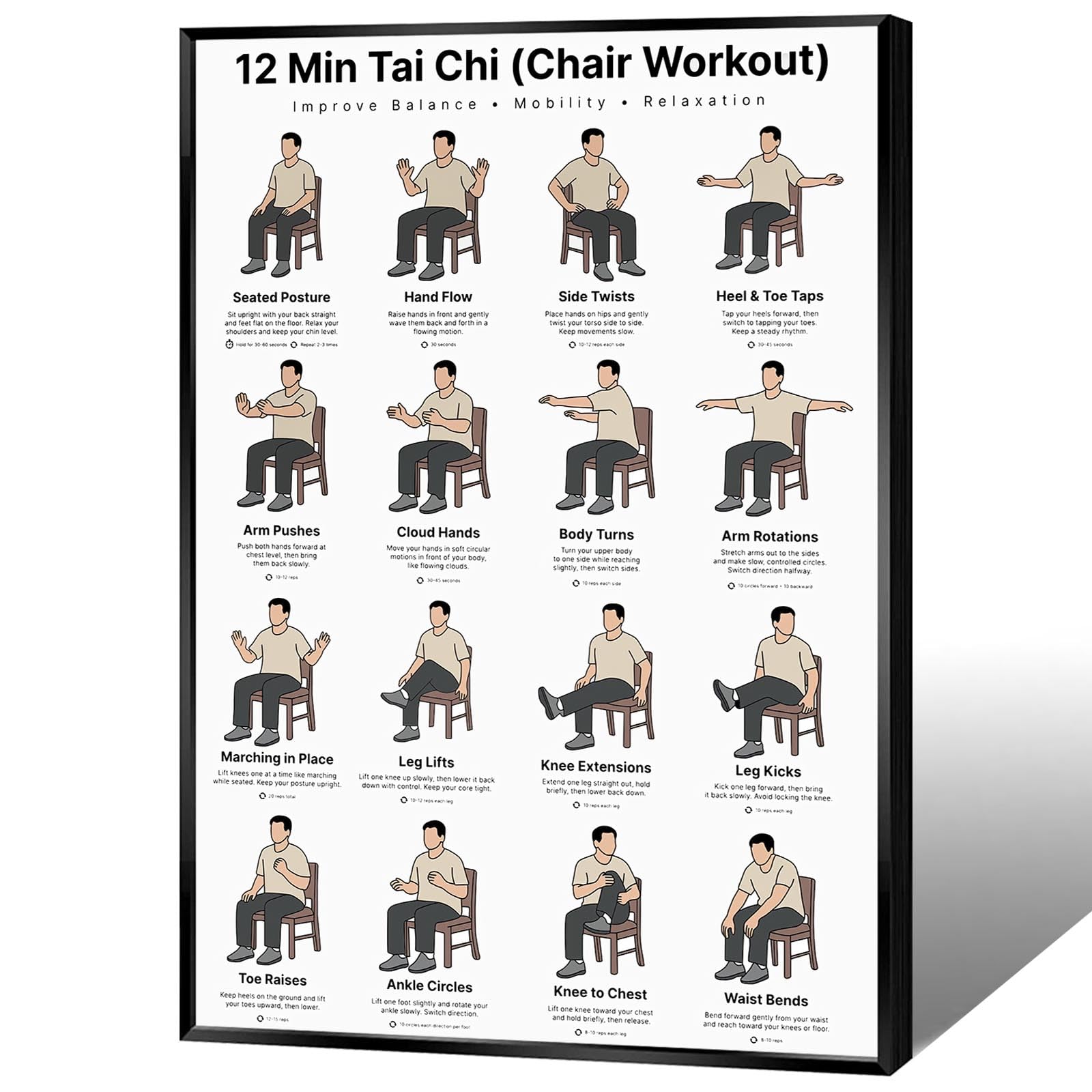 Tai Chi Walking Workout for Women Poster Balance & Mindful Movement Exercise Chart(8x12inchs，Unframed) — view 14