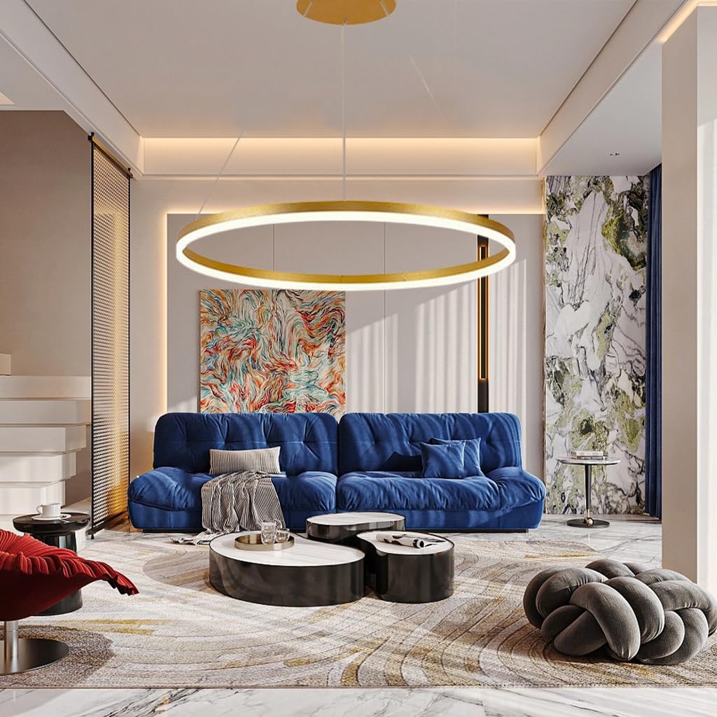 Lámpara colgante moderna LED mesa de comedor lámpara de salón regulable con control remoto creativa anillos redondos colgante luz metal acrílico lámpara colgante comedor lámpara sala de estar ( Color