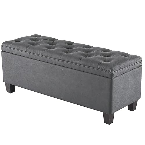 DUMOS Storage Ottoman Bench, Foot Rest with Legs, 16.1 x 40 x 18 Inches, End of Bed Bench, Storage Chest for Living Room,Bedroom, Entryway, Dark Gray