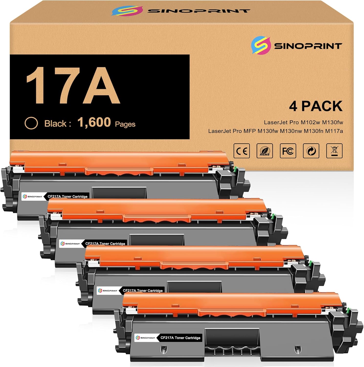 17A Compatible Replacement for HP 17A CF217A Black Toner Cartridge Use with LaserJet Pro M102w Toner M130fw, Pro MFP M130fw M130nw M130fn M130a Printer, 4 Packs Black (with Chip)