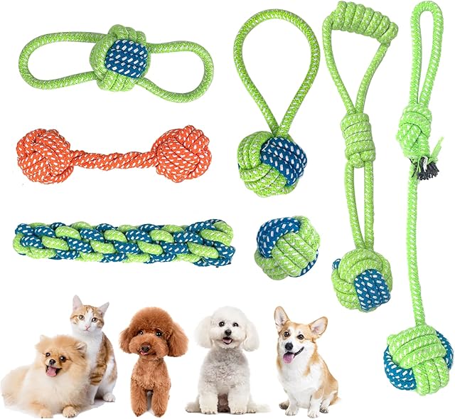 WALLE Dog Toys Puppy Toys for 8 Weeks 7PCS Durable Dog Rope Toys Chew Toys Gift Set for Small Dogs Teething Training