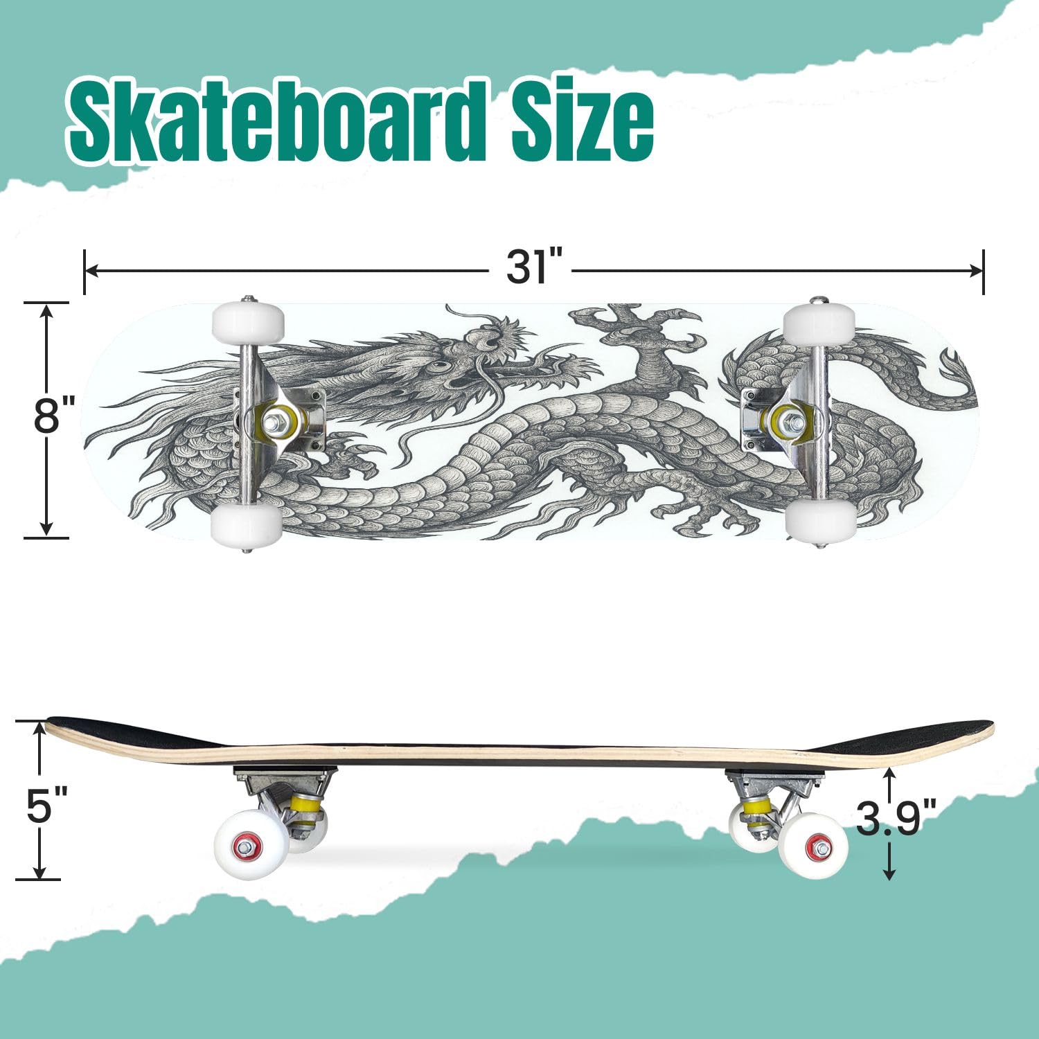 Skateboards Psychedelic Hand Drawn Huge Detailed Chinese Dragon New Year Symbol 7 Layer Maple Wood Deck 31