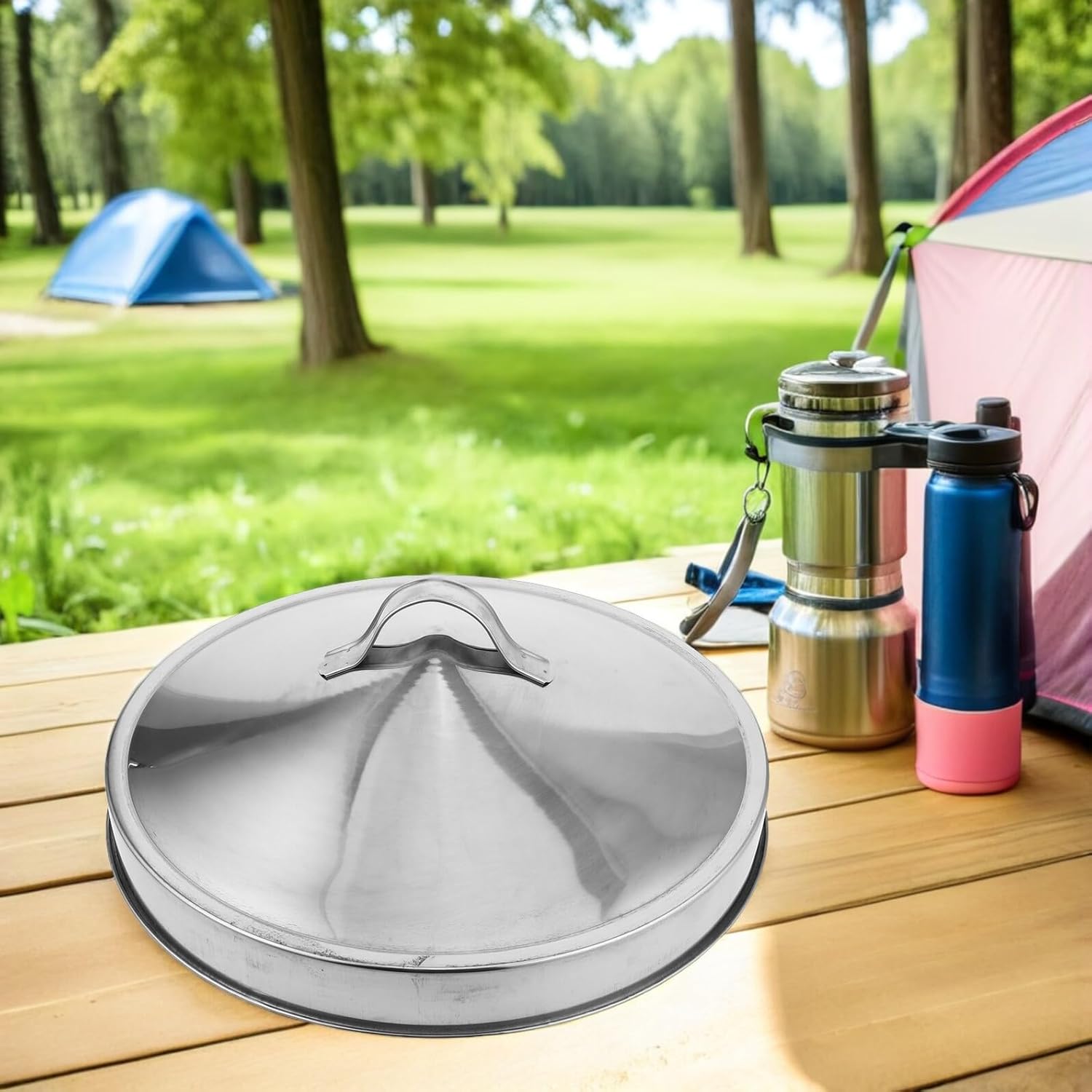 Stainless Steel Outdoor Fire Pit Cover Round Lid Spark Shield Snuffer Tool for Camping Backyard Fireplace Table Heat Resistant Metal Fire Pit Lid