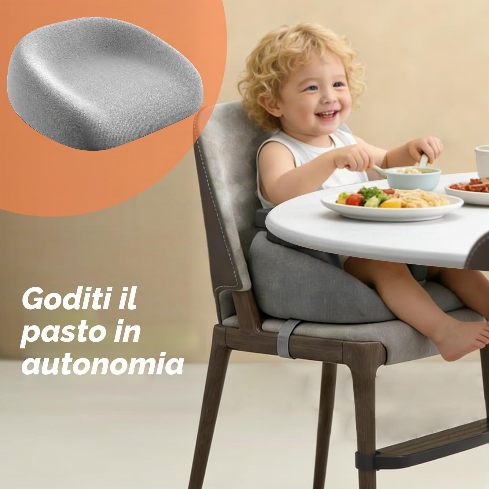 Rialzo Sedia Bambini Cuscino, Cuscino Sedia Bambini, Cuscino Da Seduta, 6 A 8 Cm Di Altezza, Antiscivolo, Lavabile, Portatile, Smontabile Per Tavolo Da Pranzo, Grigio