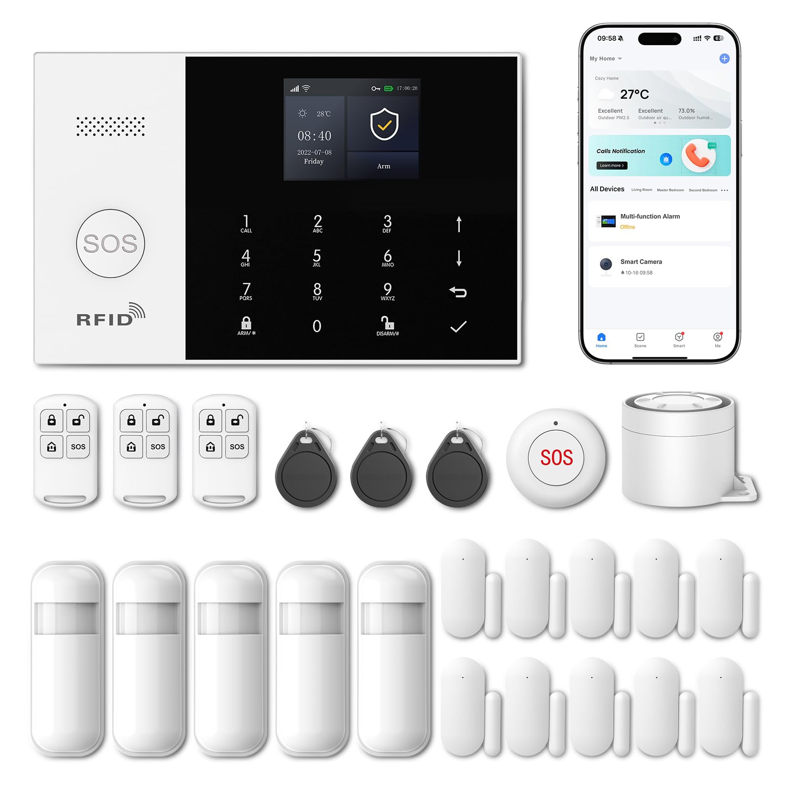 PGST Allarme Casa Senza Fili DIY - 4G/WiFi/GSM Sistema Allarme Casa, Sensori Porta/Finestra + Rilevatori Movimento, Allarme 120dB, App Tuya/Smart Life/Alexa/Google