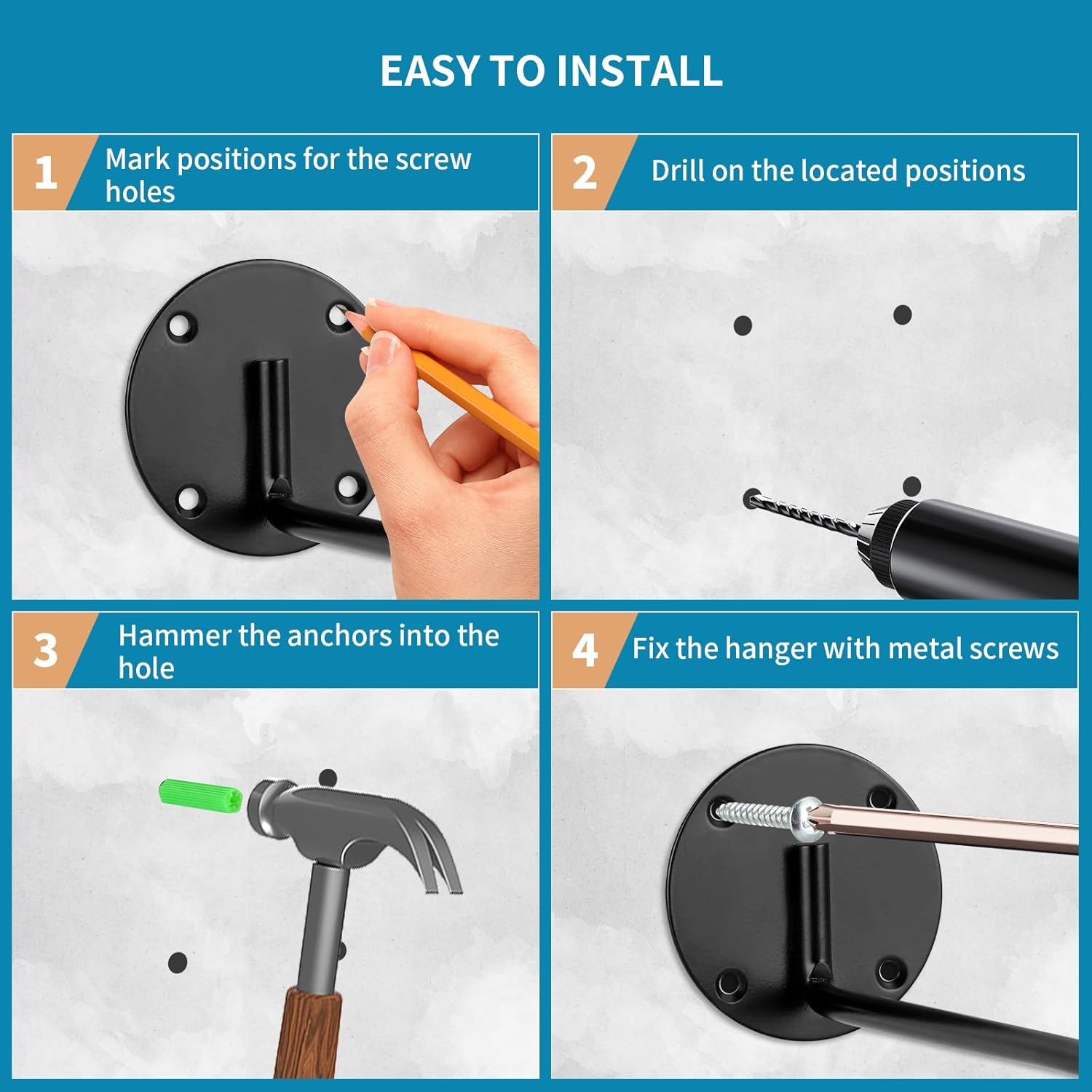6 Pack Metal Helmet Hangers, Ball Holder Rack with Screws, Wall Mount Display Hooks for Helmets, Caps, Hats, Wigs, Basketball, Volleyball, Football, Riding Jackets, Coats