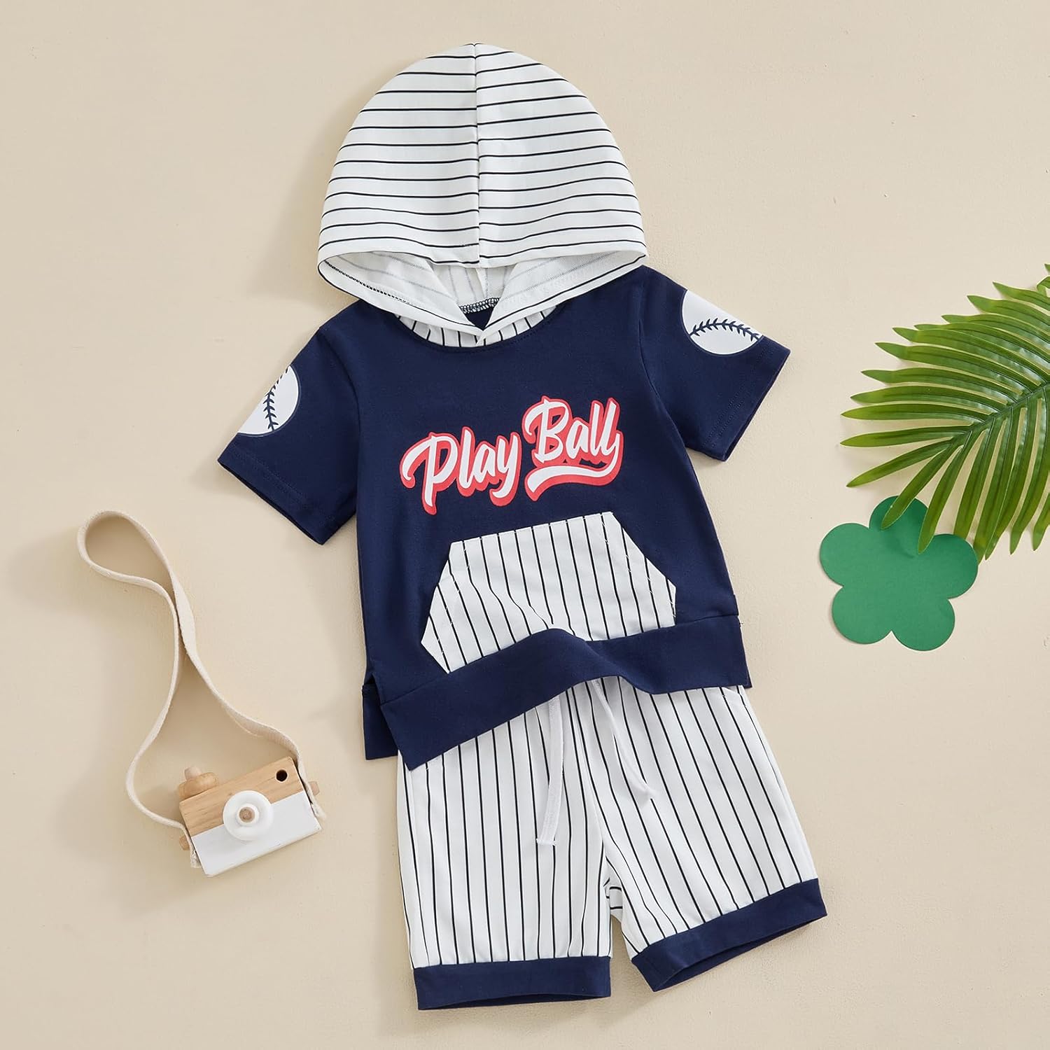 Meiweileya Toddler Baby Boy Baseball Outfits Short Sleeve Play Ball Hoodie Tshirt Striped Jogger Shorts Set Summer Clothes - Image 3