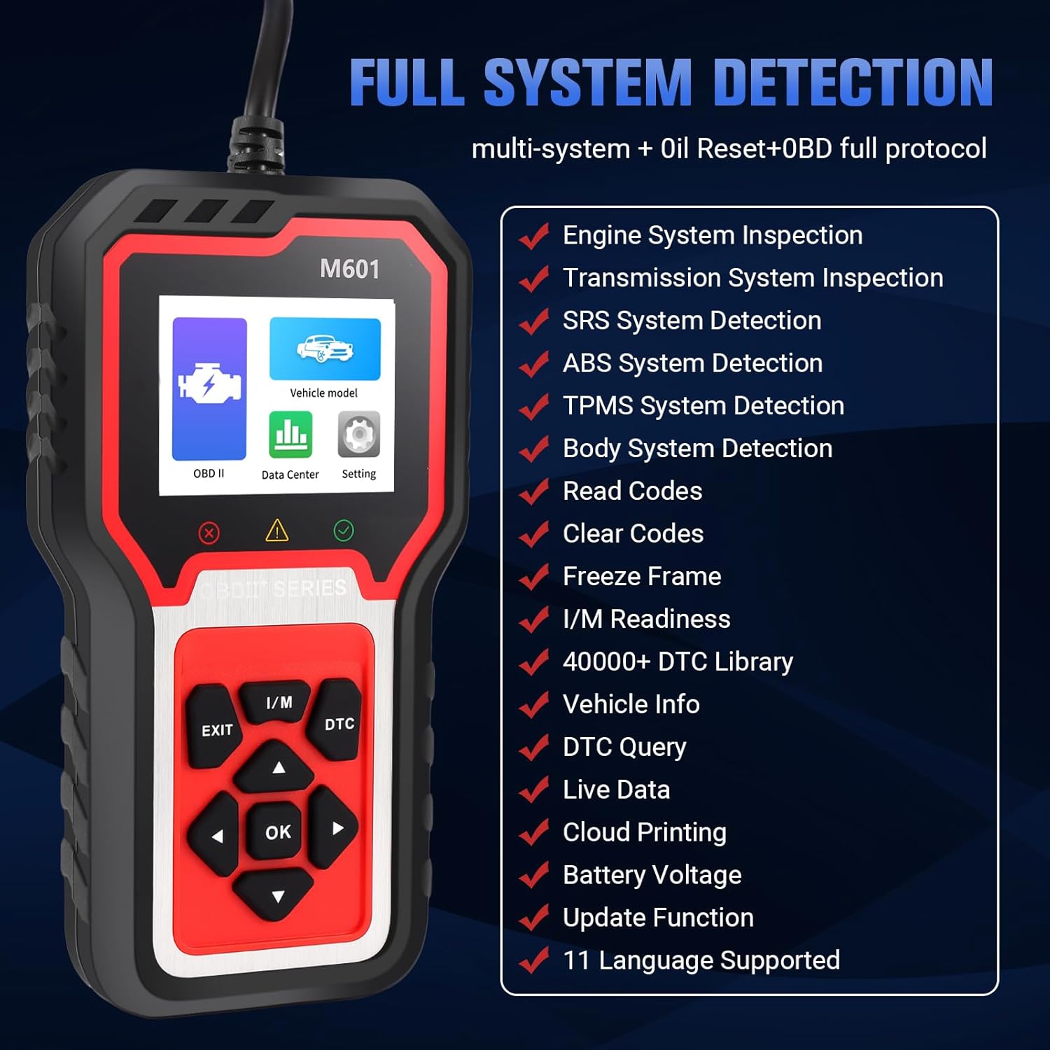 Enhanced OBD2 Scanner Diagnostic Tool - Enhanced Check Engine Code Reader with Reset, Full OBDII Functions & Live Data for All OBDII Cars 1996+，Home/DIY Scanner for car