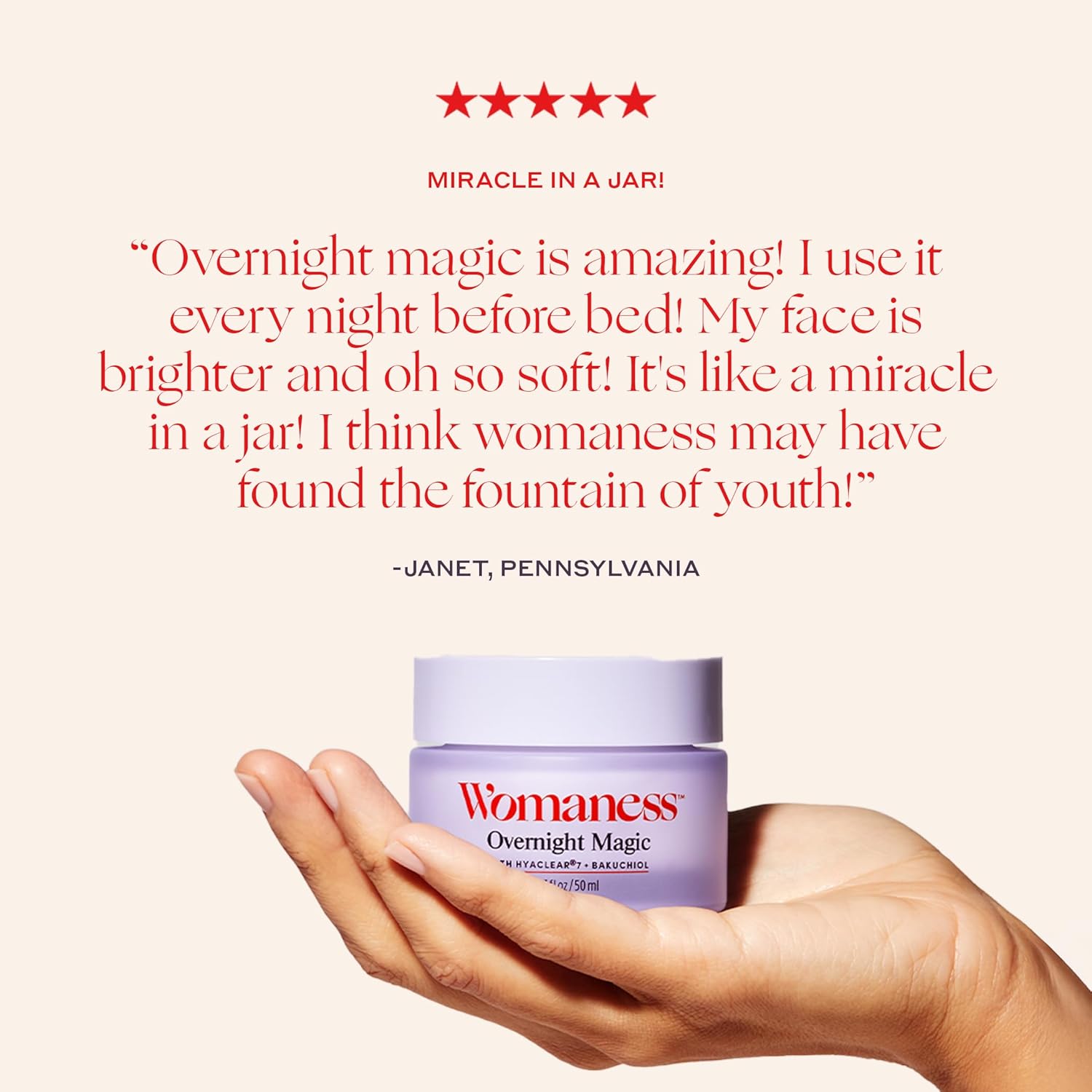 Womaness Overnight Magic Night & Day Face Cream for Women - Anti-Aging Cream with Hyaluronic Acid & Bakuchiol - Hydrating Facial Creams for Day or Night Use – Products for Radiant Aging Skin – 1.7oz