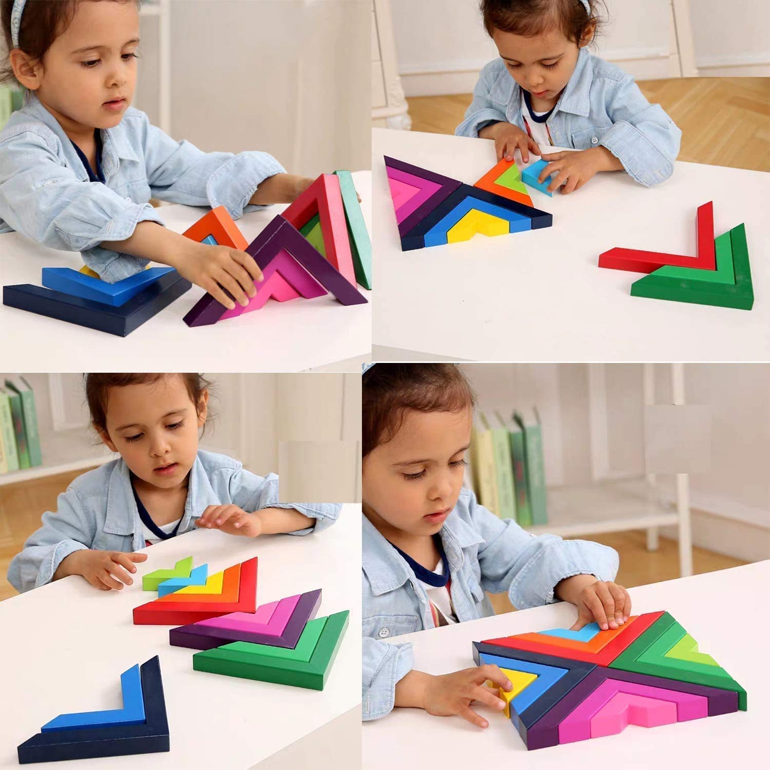 Angle Wooden Blocks 12 Pieces Wooden Rainbow Stacking Game Stacker Geometry Nesting Educational Toys Blocks Kids Toddlers