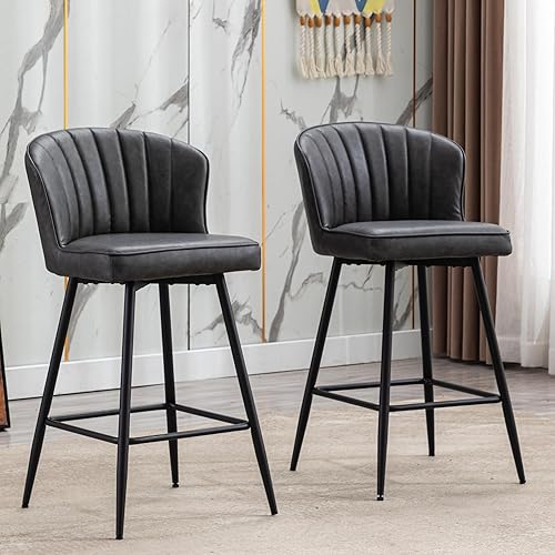 Shunzhi Juego de 2 taburetes de bar de piel sintética de 26 pulgadas con respaldo, modernos taburetes de bar tapizados, sillas de isla de cocina,