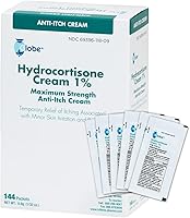 Globe Hydrocortisone 1% Max Strength Anti-Itch Cream, 144 Single-Use 0.9g Packets for Rash, Bites, Eczema Relief