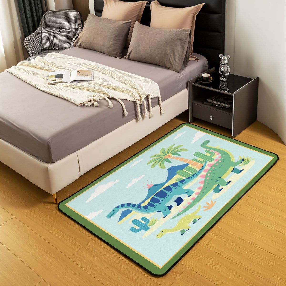 Autotoon Süß Dinosaurier Teppich 100x150cm Wildes Tier Wohnzimmerteppich Dschungel Dino Outdoor Teppich Küchenteppich Super Weich Kurzflor