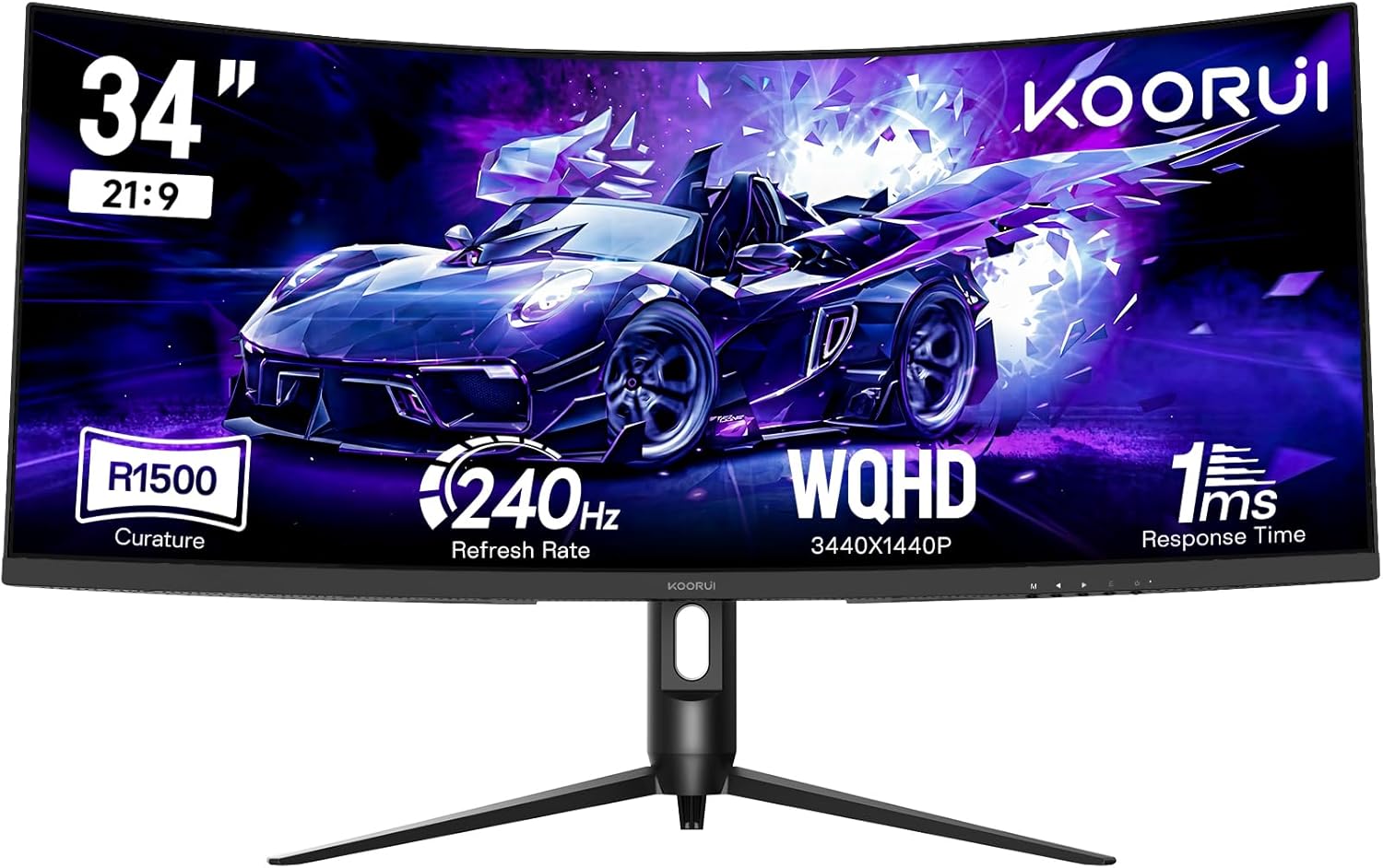KOORUI 34 inch Ultrawide Curved Gaming Monitor 240Hz, PIP/PBP, 3440x1440P, 21:9 Display, 1500R Curvature. 1ms, Adaptive Sync, DP, HDMI, Support PS5,Vesa Amount,Computer Monitor G3441XC