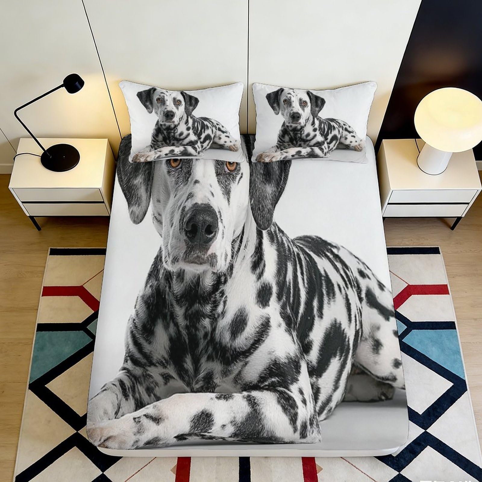 3D Printed Great Dane Dog Fitted Sheet Microfiber Deep Pocket Elastic Hem Bedroom Bedding Dog Mattress Fitted Cover Washable 160x200x25cm
