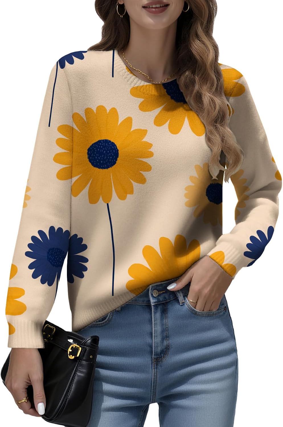 LIZALIG Women Top Pink Long Sleeve Flower Pattern Lightweight Soft Fashion Casual Floral Print for Fall Outfits