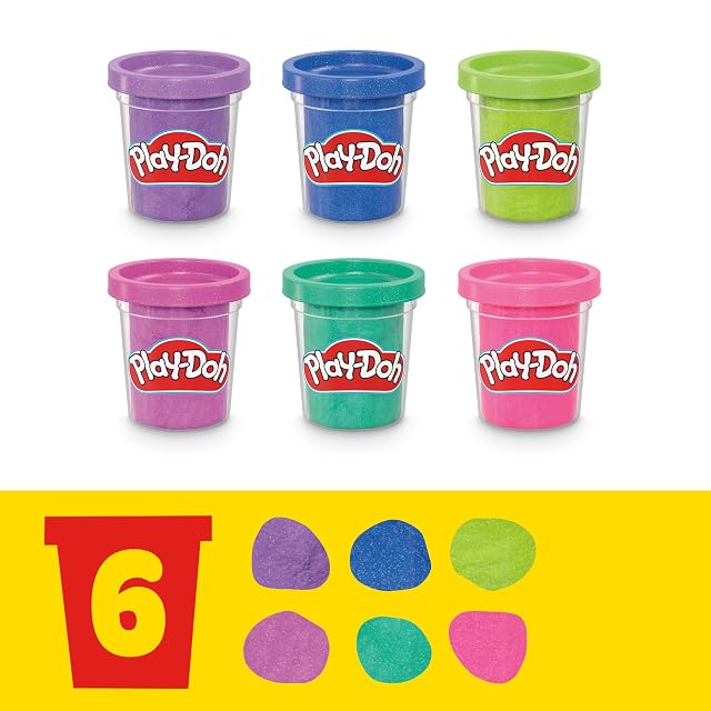 Foto 5 de 8 de Play-Doh, Colección Brillante, 6 Botes, Surtido de Colores de Plastilina con Brillo Metálico