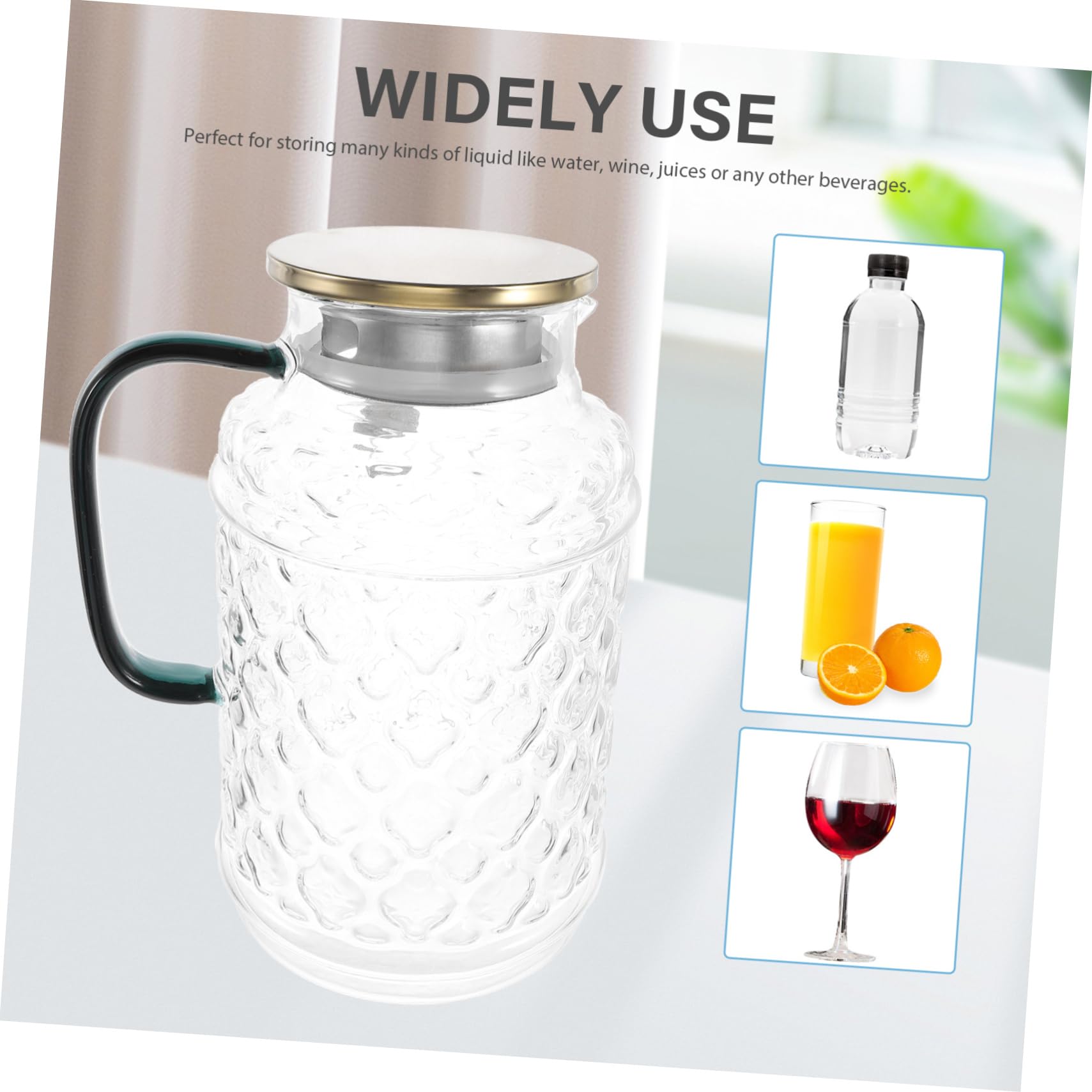 Jarra de Agua de Vidrio con Tapa de 1.7l, Vidrio Grueso Fácil de Limpiar, Diseño Clásico y Delicado para Refrigerador y Bebidas Frías