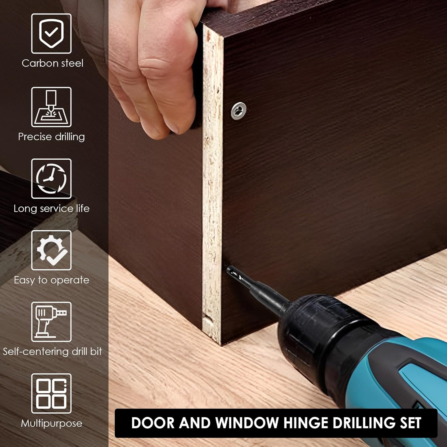 18 PCS Self Centering Hinge Drill Bit Set, 6 PCS 1/4" Hex Shank VIX Bit & 10 PCS 1/64”-5/64” Hinge Center Drill Bits & 2 PCS Hex Key for Woodworking Wood Cabinet Window Door