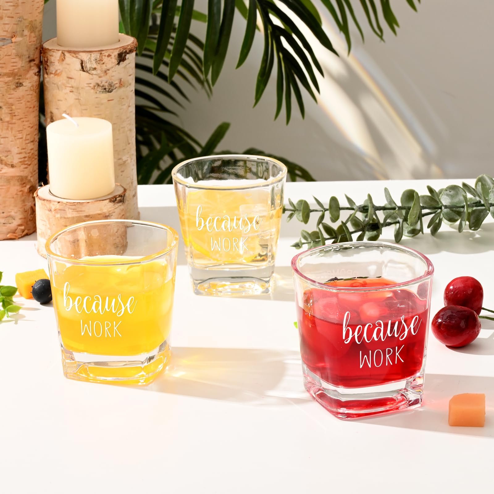 DAZLUTE Because Work Whiskey Glass - Funny Office Gift For Coworker, Boss, Employee (8.5oz Square Glass)