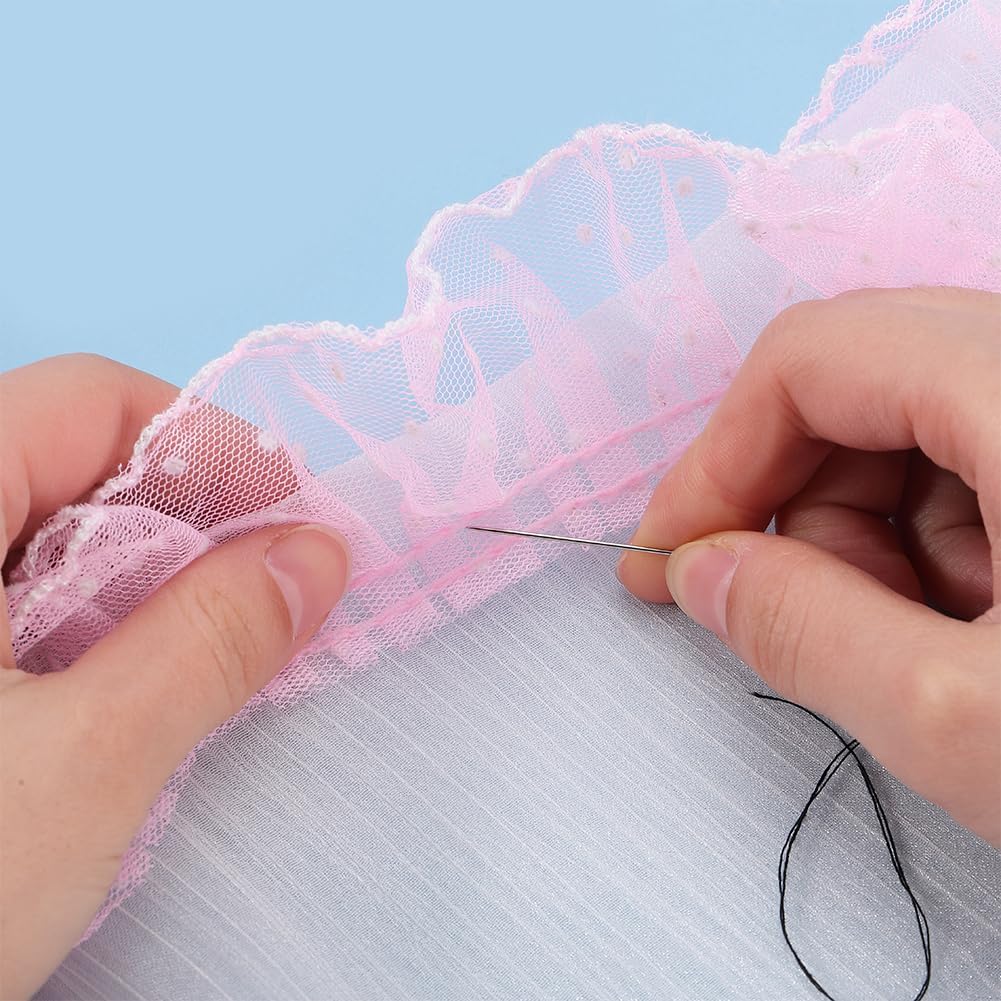 GORGECRAFT 11 Yards Ruffled Lace Trim 2.4 Inch Wide Pleated Embroidered Organza Tulle Lace Edge Ribbon Wedding Bridal Dress Appliques Edging Trimmings for Handmade DIY Sewing Clothes Curtains, Pink