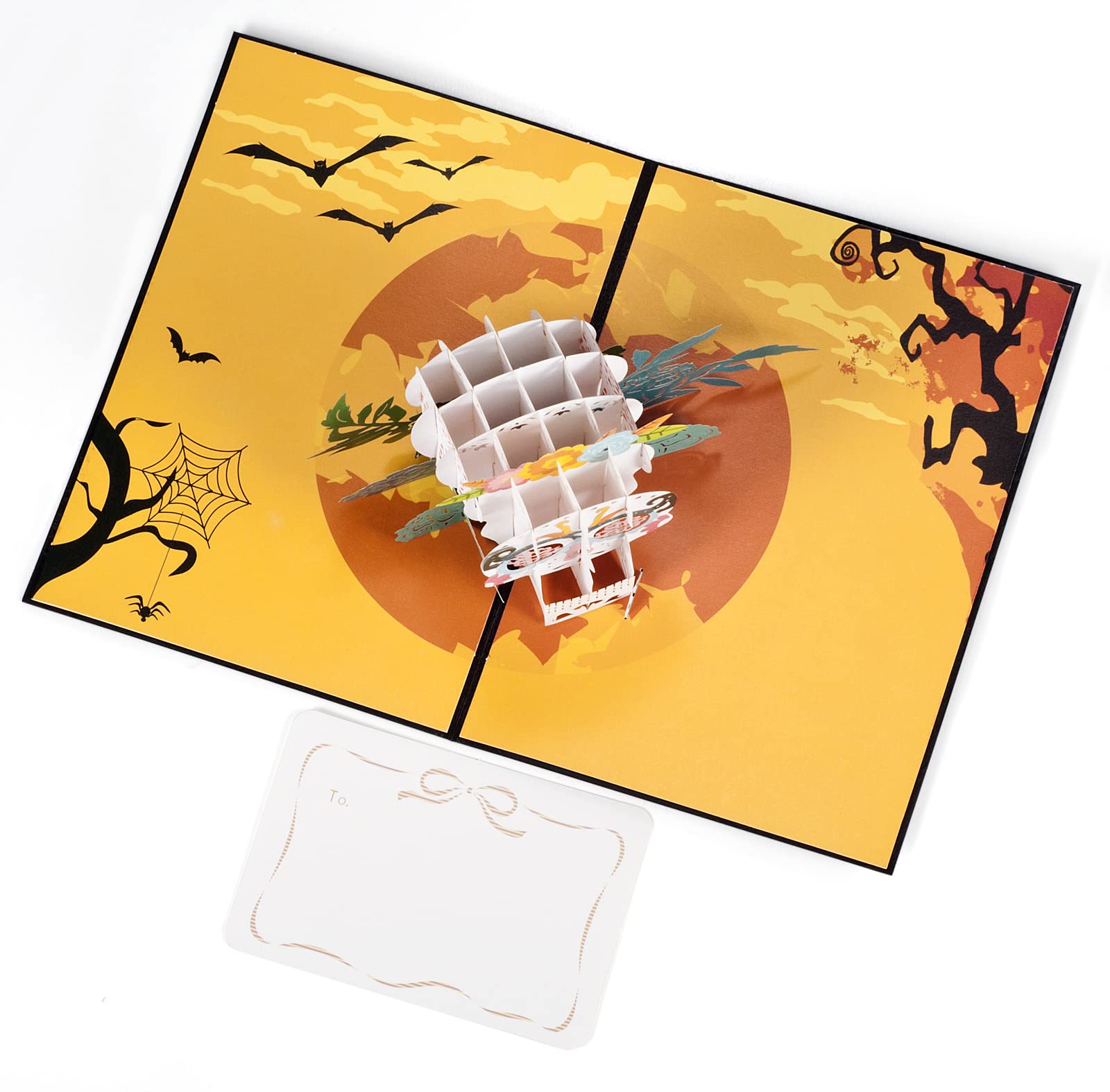 Biglietto 3D Pop-Up Di Halloween Con Teschio E Fiori – Cartolina Piegevole Con Busta – Decorazione Spettrale
