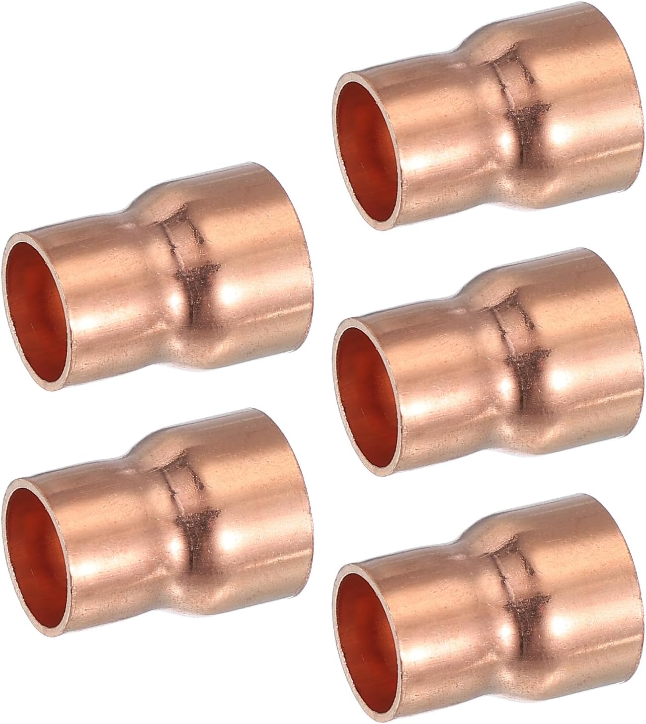PATIKIL Copper Reducer 7/8" to 3/8" ID, 5 Pcs Reducing Copper Coupling Pressure Fitting Pipe Tube Connector Adapter with Sweat Solder Connection for HVAC Refrigeration, Copper