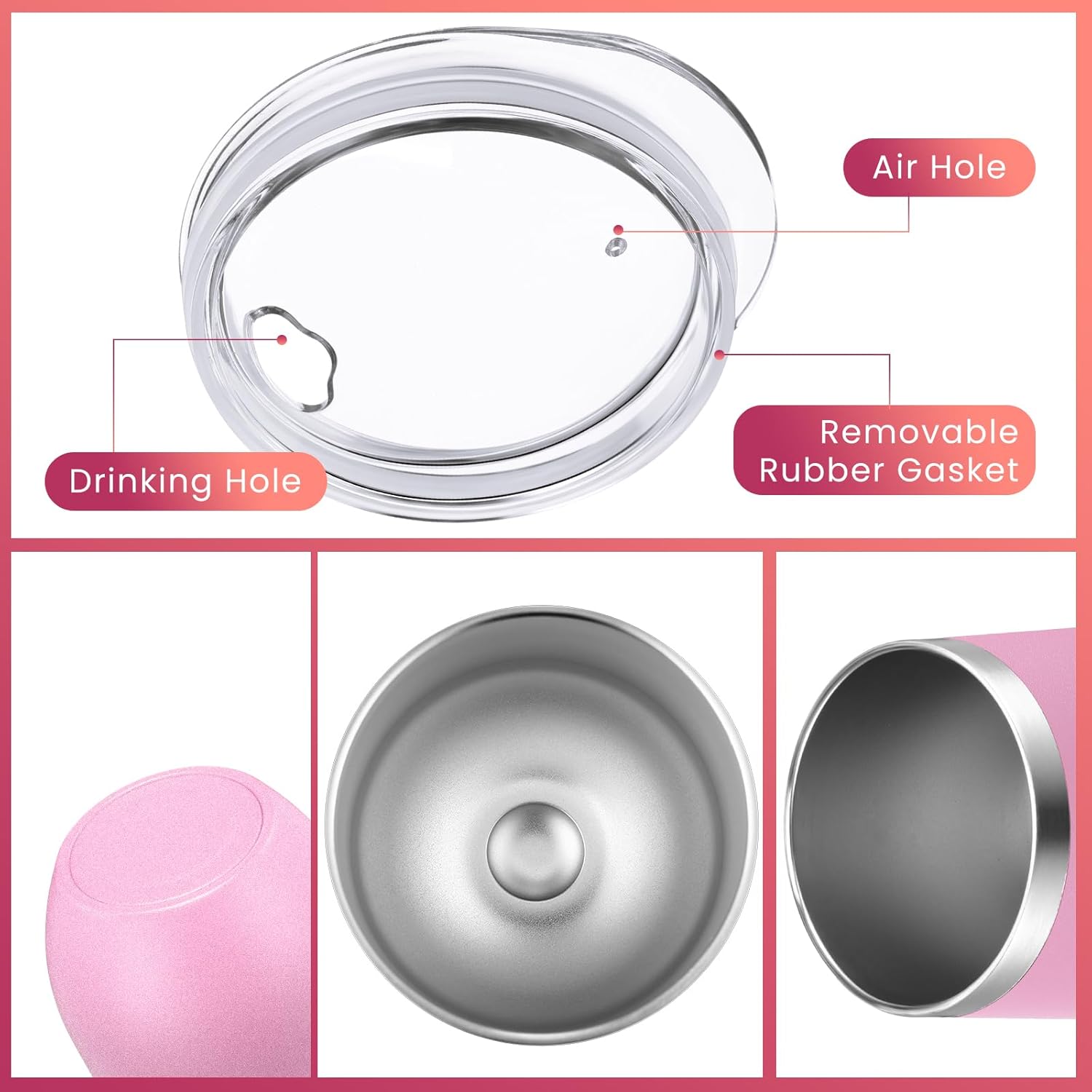 16 Pack Stainless Steel Wine Tumblers 12 oz Insulated Vacuum Wine Cup Set Double Wall Stainless Steel Stemless Mug Glasses for Coffee Soda Whiskey Outdoor Travel (Pink) - Image 3