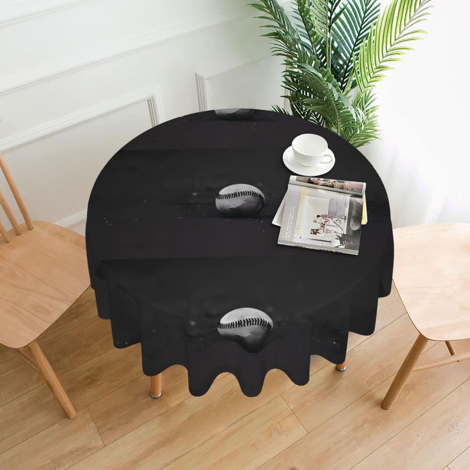 WHJSHOP Baseball Prints Round Table Throw 60 Inch – Waterproof Table Cover for Dining, Coffee Tables, Parties & More - Soft, Wrinkle-Resistant Table Layer