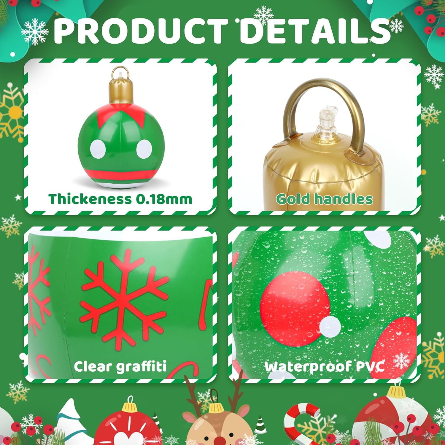 15 Pcs 16 Inch Giant Inflatable Christmas Balls Outdoor Decorations Large PVC Blow Up Xmas Inflatables Ornaments for Tree Front Doors Yards Lawns Garden Porch Poolside Holiday Decor