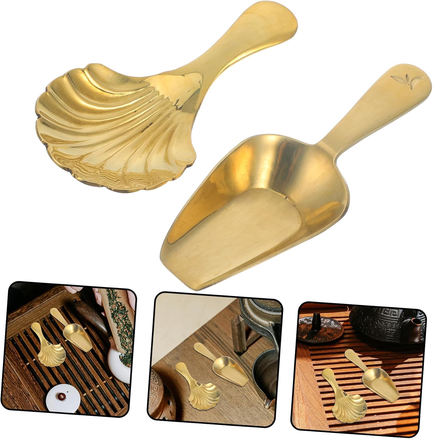 2pcs Mini Brass Tea Leaf Spoon for Loose Tea Sugar Scoop Kitchen Scoop Teaspoons Spoon Brass Kitchen Popcorn