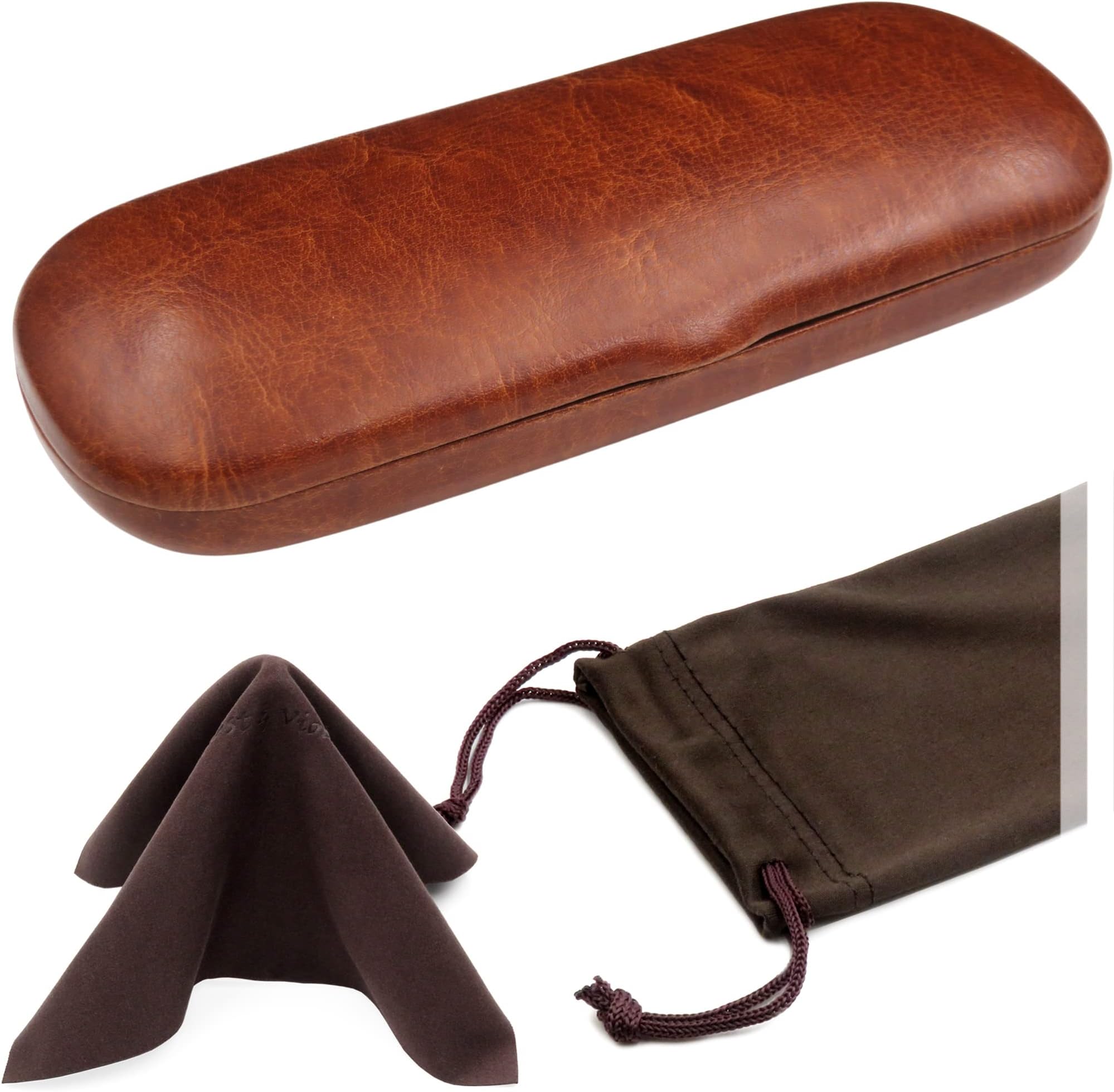 MyEyeglassCase Men Small Glasses case - Eyeglasses Hard Shell Holder Pouch & Cloth-Reading Slim & Narrow Case Heavy Duty