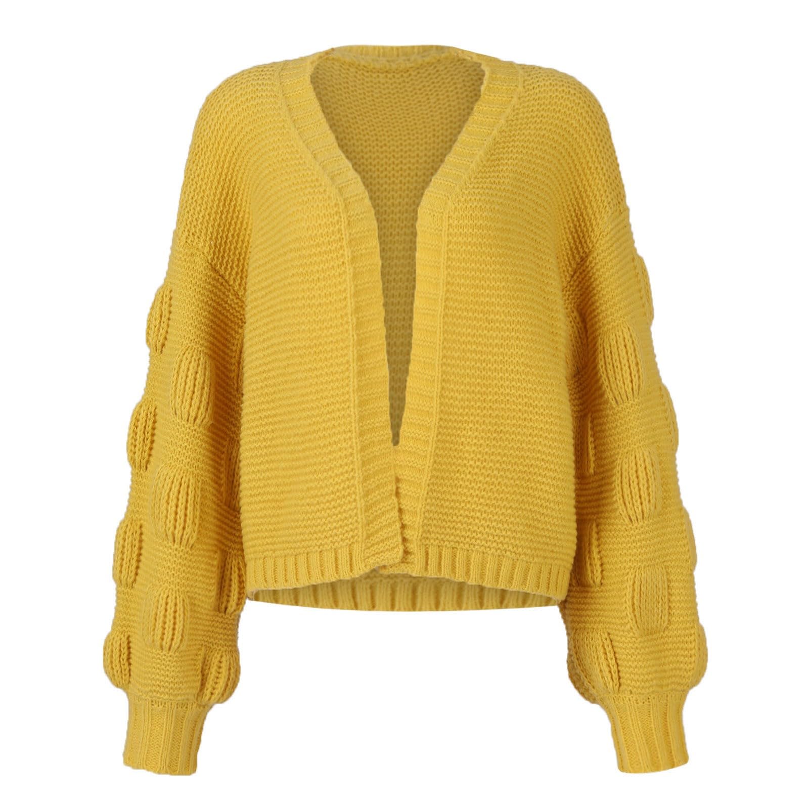 Generisch Strickjacke Damen Puffärmel Grobstrickjacke Übergang Winterjacke