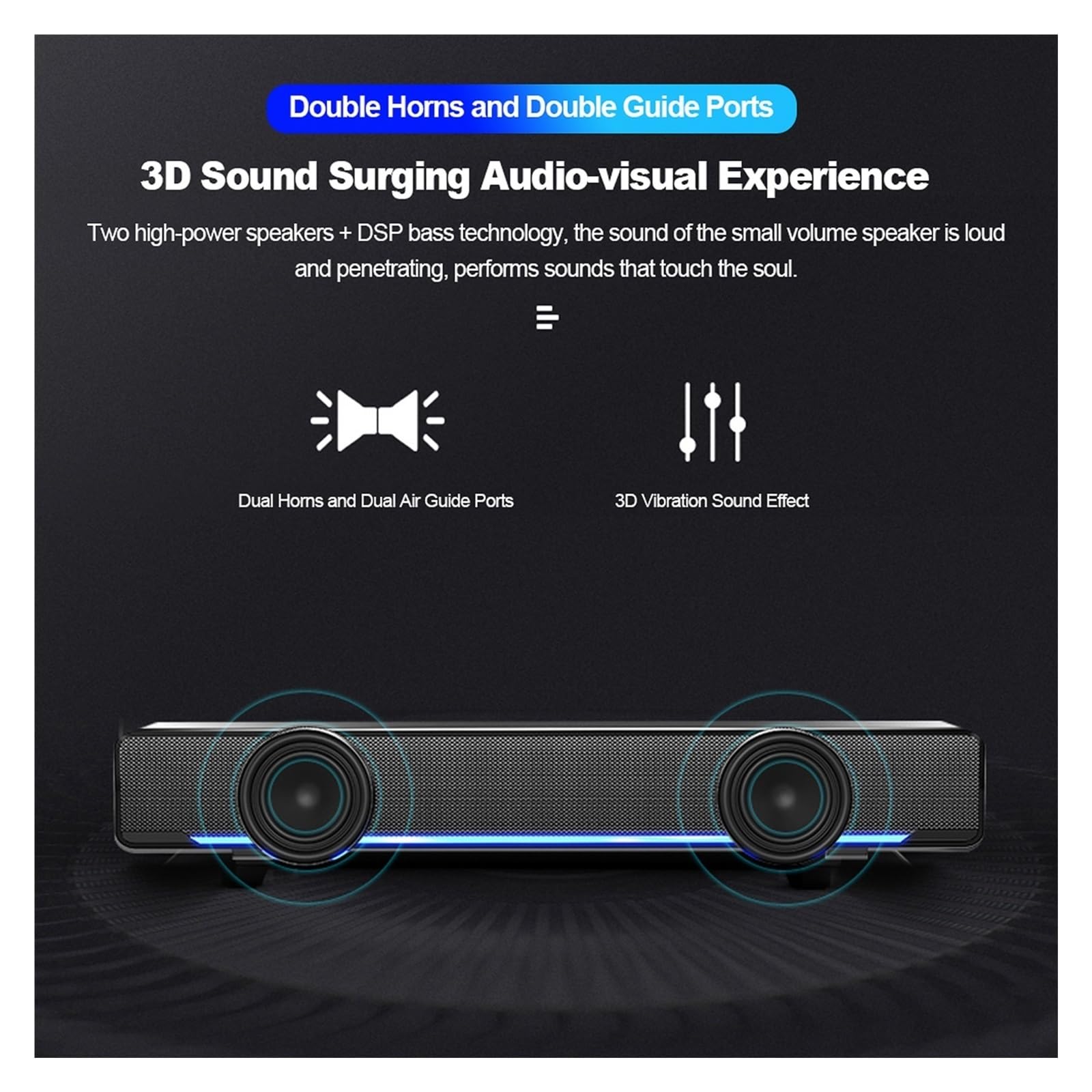 Głośnik Komputerowy USB Przewodowy, Subwoofer Stereo, Potężny Odtwarzacz Muzyczny, Bas, Przestrzenny Dźwięk, Wejście Audio 3,5 Mm Do Komputera PC, Laptopa Wszechstronne MożLiwośCi PodłąCzenia