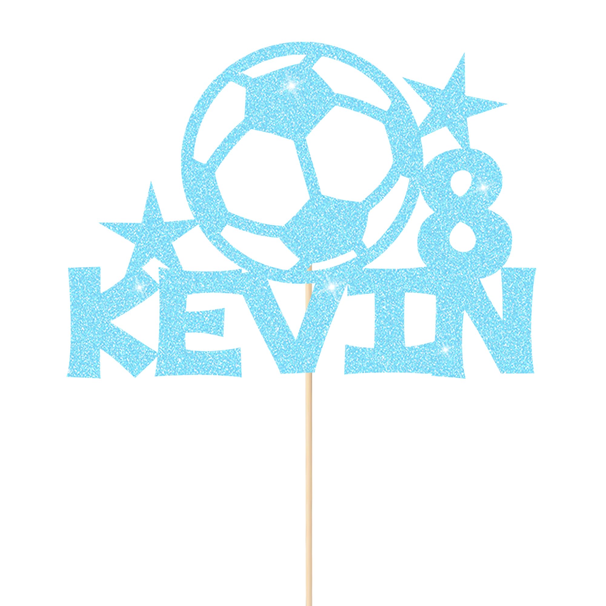 Personalised Cake Toppers Football Cake Topper for Kids Boys Football Cake Decorations Glitter Cake Toppers Gifts for Men with Any Age & Name for Son Football Lovers(Baby Blue)