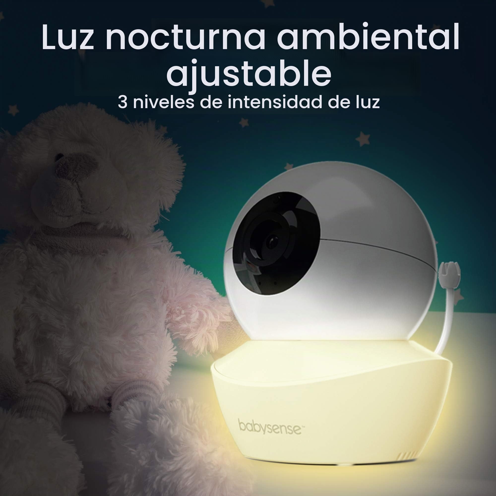 Babysense Cámara Adicional para Monitor de Bebé HDS2, Zoom, Audio Bidireccional, Visión Nocturna, Luz Nocturna, Canciones de Cuna y Monitoreo de Temperatura