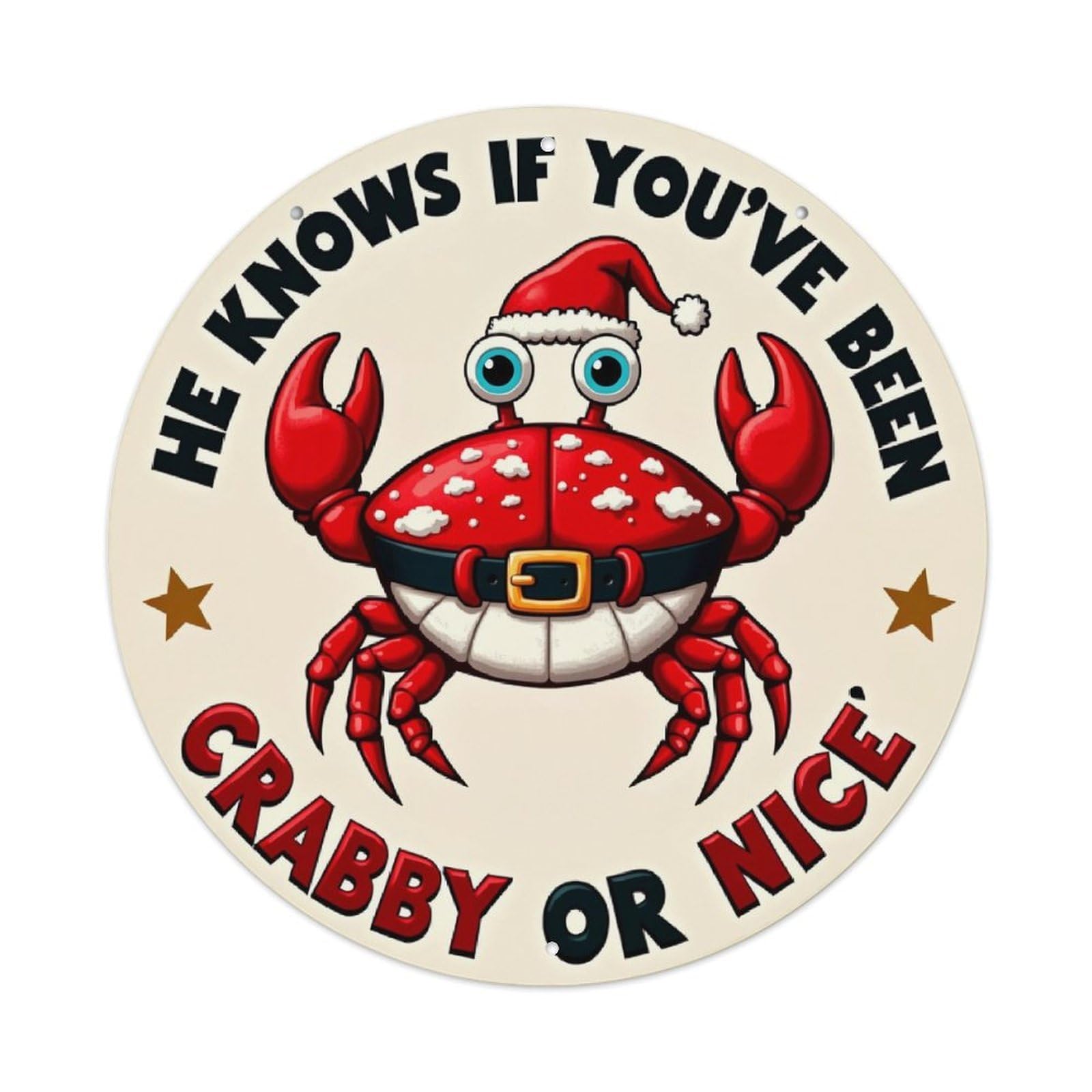 Jdyaojiesheng Vintage Crab Santa Hat Belt Stars Round Tin Sign Retro Metal Wall Decor Metal Poster, Home Bar Garage Farmhouse Cafe Wall Art Decoration 8X8inch