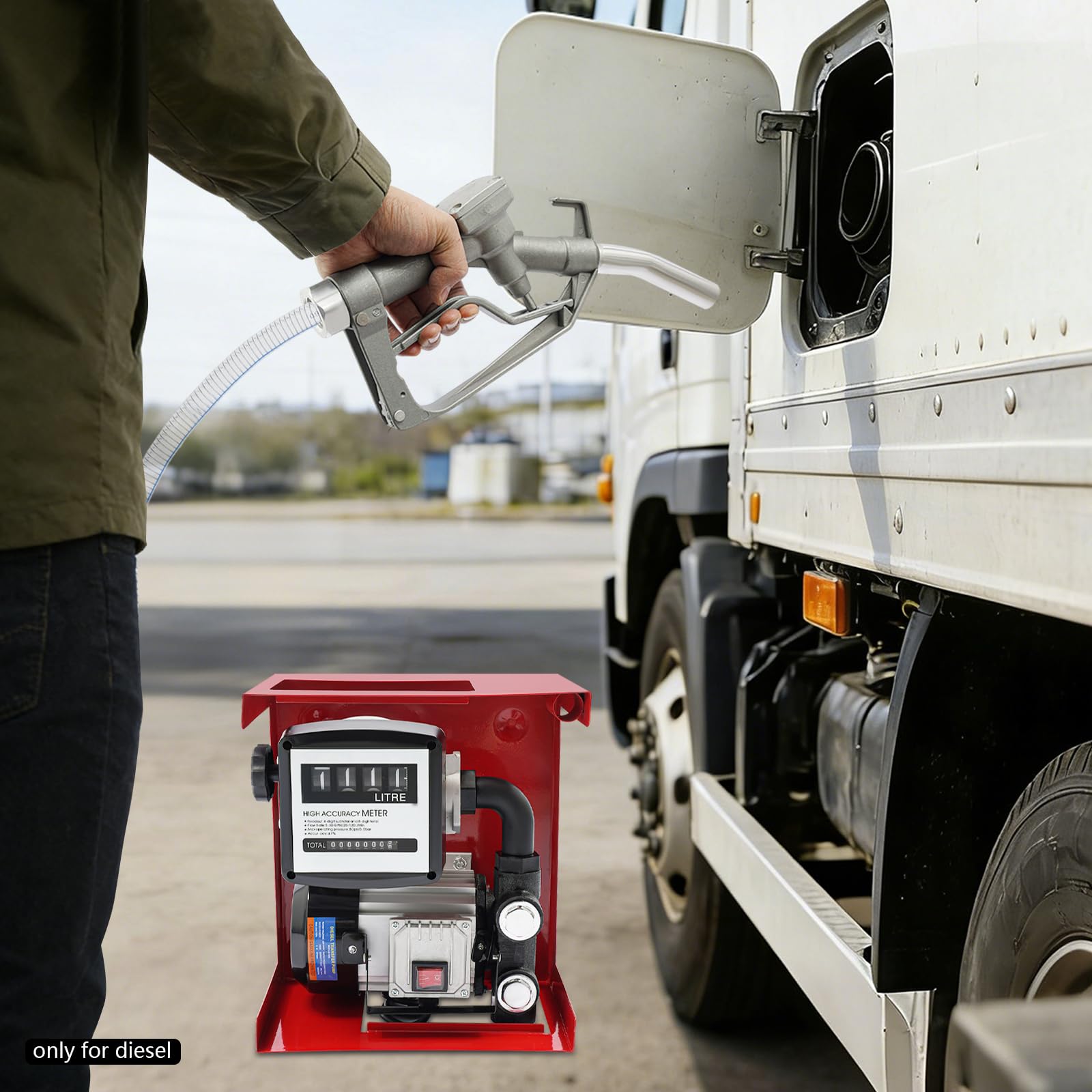 Dieselpumpe 60L/min 550W mit Halterung, Ölabsaugpumpe Elektrisch mit Messuhr, Transparente Stahlgeflechtschläuche & Manuelle Zapfpistole für Diesel Heizöl