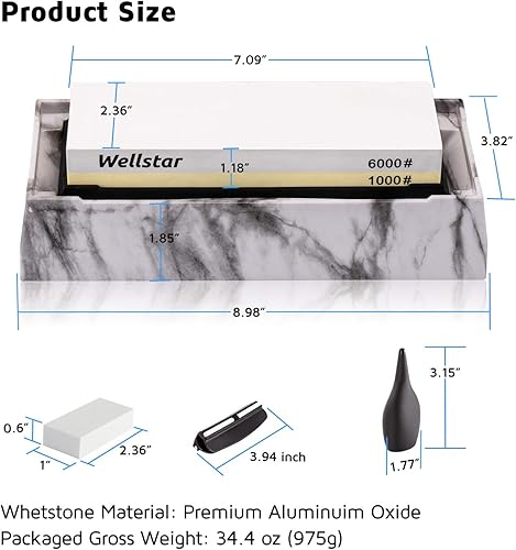Miniatura 9 de Kit de piedra para afilar cuchillos, piedra de afilar de doble cara de grano 10006000 con guía de ángulosoporte base antideslizante, piedra de