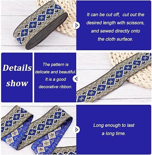 Miniatura 4 de FINGERINSPIRE Cinta de jacquard de 7.6 yardas de ancho de 2 pulgadas de ancho, cinta de bordado floral vintage con patrón de rombos cinta tejida de