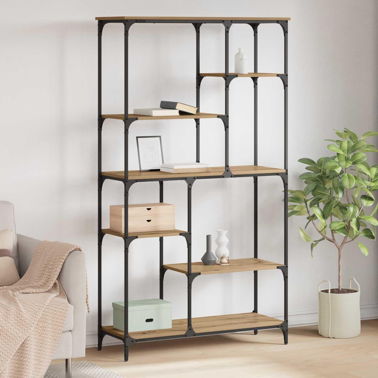 vidaXL Libreria Rovere artigianale 99 x 35,5 x 176 cm, Libreria rettangolare moderna, solido spazio per soggiorno, perfetta per una casa piena di libri, unità autoportante