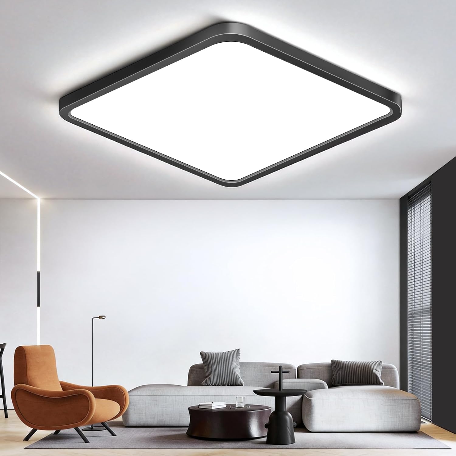 15.7Inch 32W Square LED Ceiling Light Fixtures Flush Mount, 5000K Daylight White LED Ceiling Lamp, Surface Mount Modern Ceiling Lights, Black Slim Flat Panel Lighting for Bedroom, Kitchen, Bathroom
