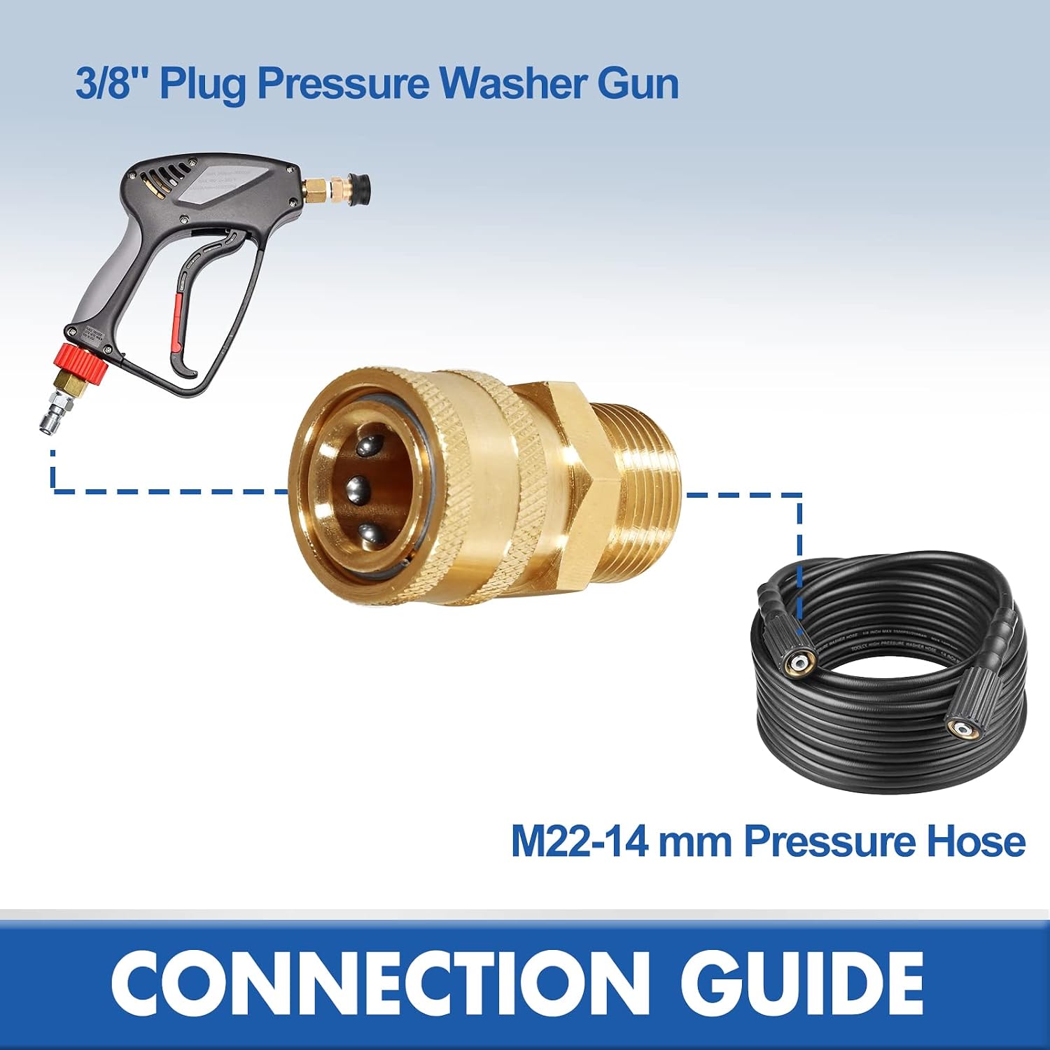 TOOLCY Pressure Washer Adapter, 2 Pack M22-14mm Male to 3/8'' Socket Power Washer Coupler for Pressure Washer, Hose, Gun, Pump, 4000 Psi