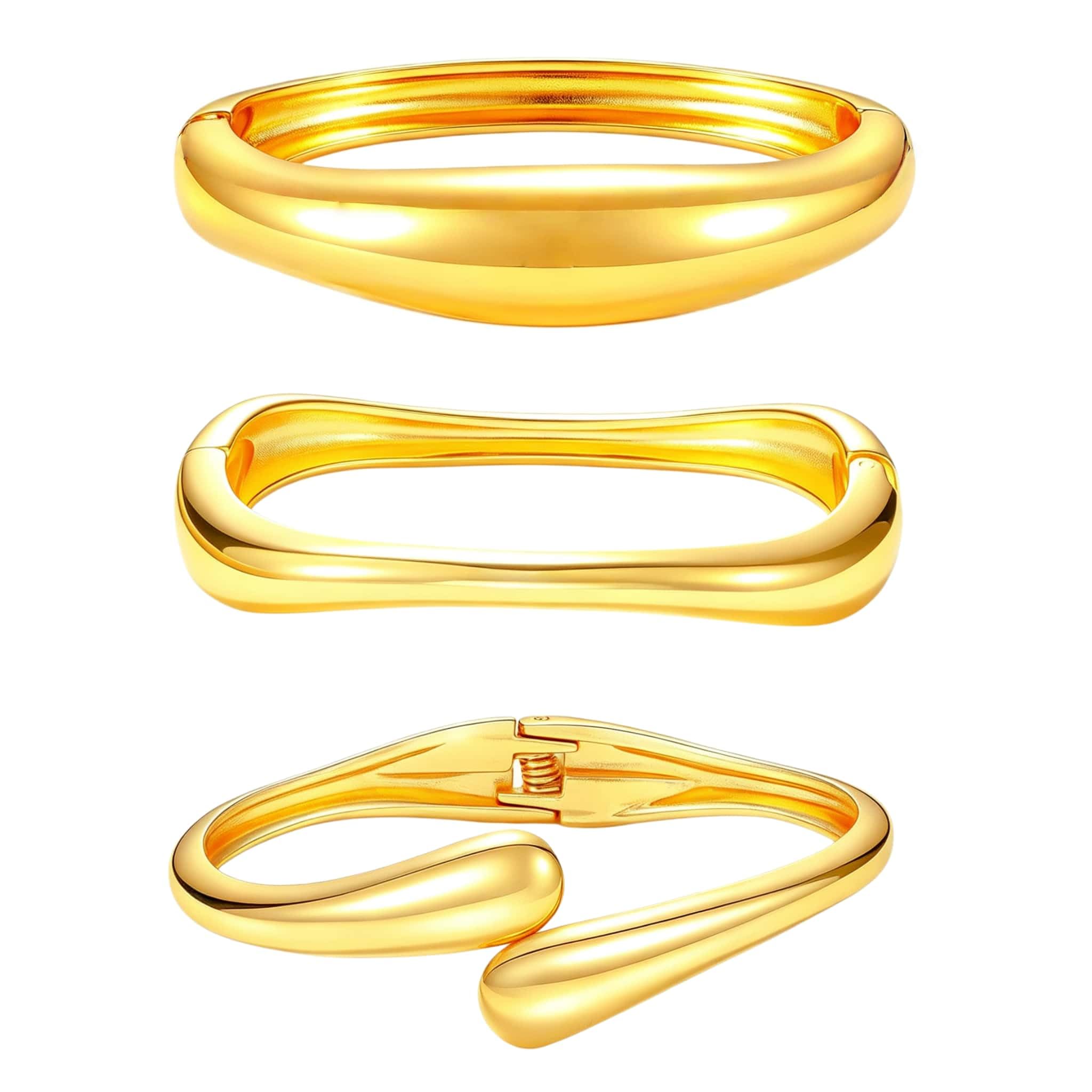 SEADAY 14K Gold Plated Chunky Bangles Set