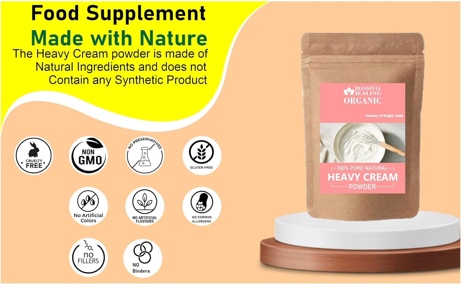 Blessfull Healing Organic Heavy Cream Powder 100% Pure Natural 300 Gram / 10.58 oz