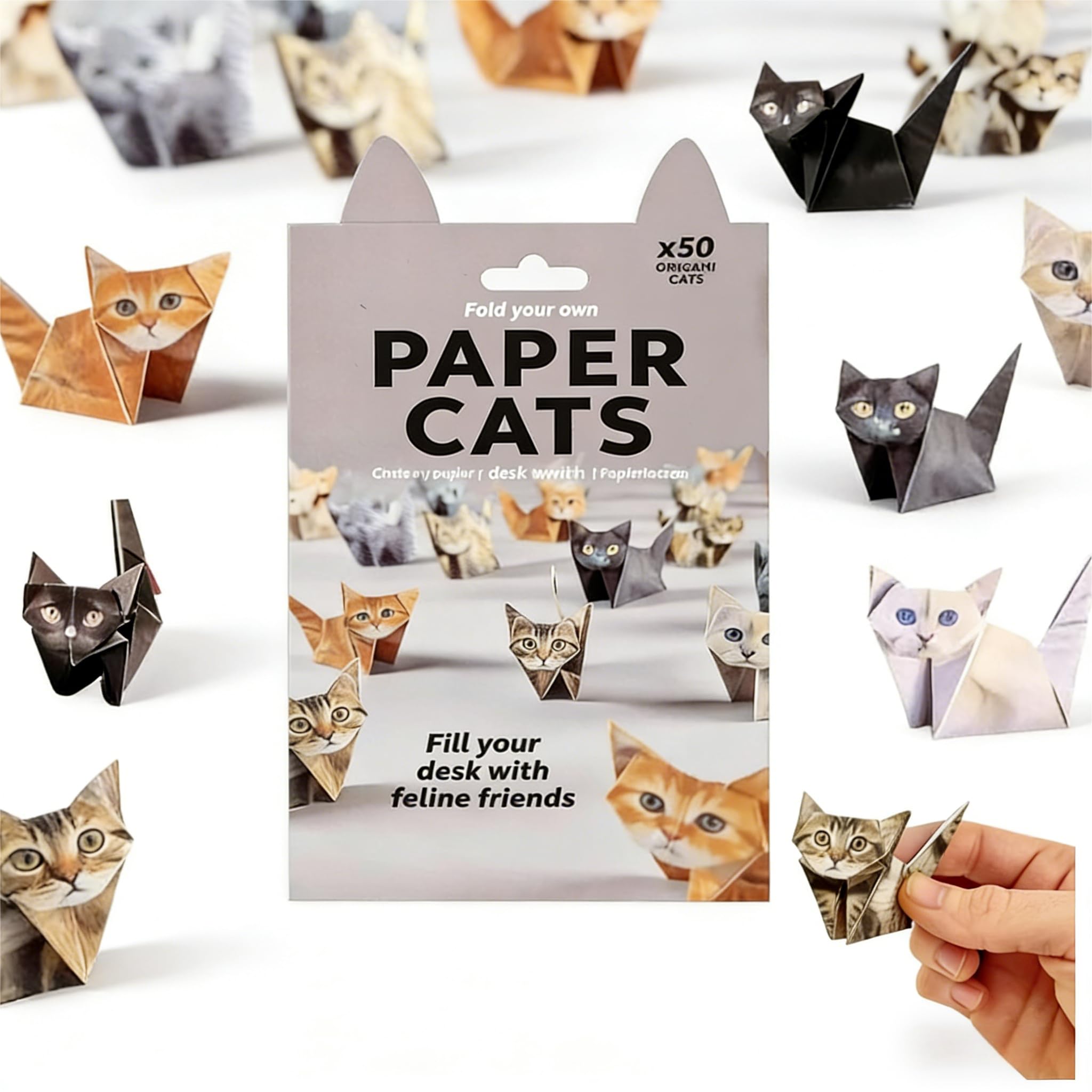 ZHUOmengyun Paper Cat Origami Kit 3D Cute Animal, 50pcs Shaped DIY Craft Set to Fold Your Own Kitten Figures Fun Activity for Adults & Teens Desk Decoration & Gift for Cats Lovers (Cat)
