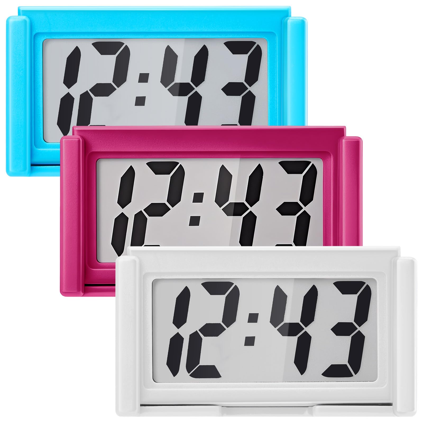 Frienda 3 Pieces Mini Small Digital Clock Stick On,White,Blue,Red