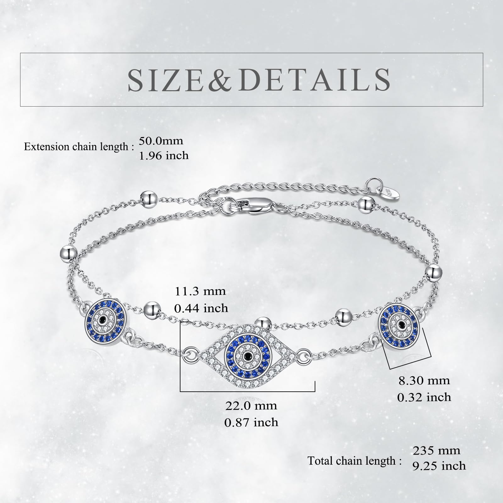 YFN S925 Sterling Silber Böses Auge Armband mit Türkis Stein - Schutz Armkette gegen negative Energie - Elegant & Trendy Schmuck Geschenk für Frauen